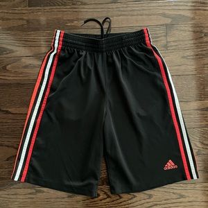 Adidas red & white striped black athletic shorts L 14/16
